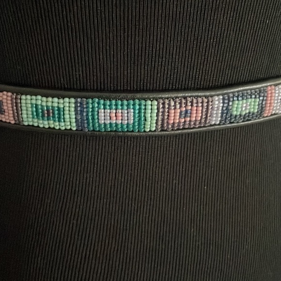 Vintage Brighton Belt southwestern beaded black leather small 28 - Picture 2 of 10